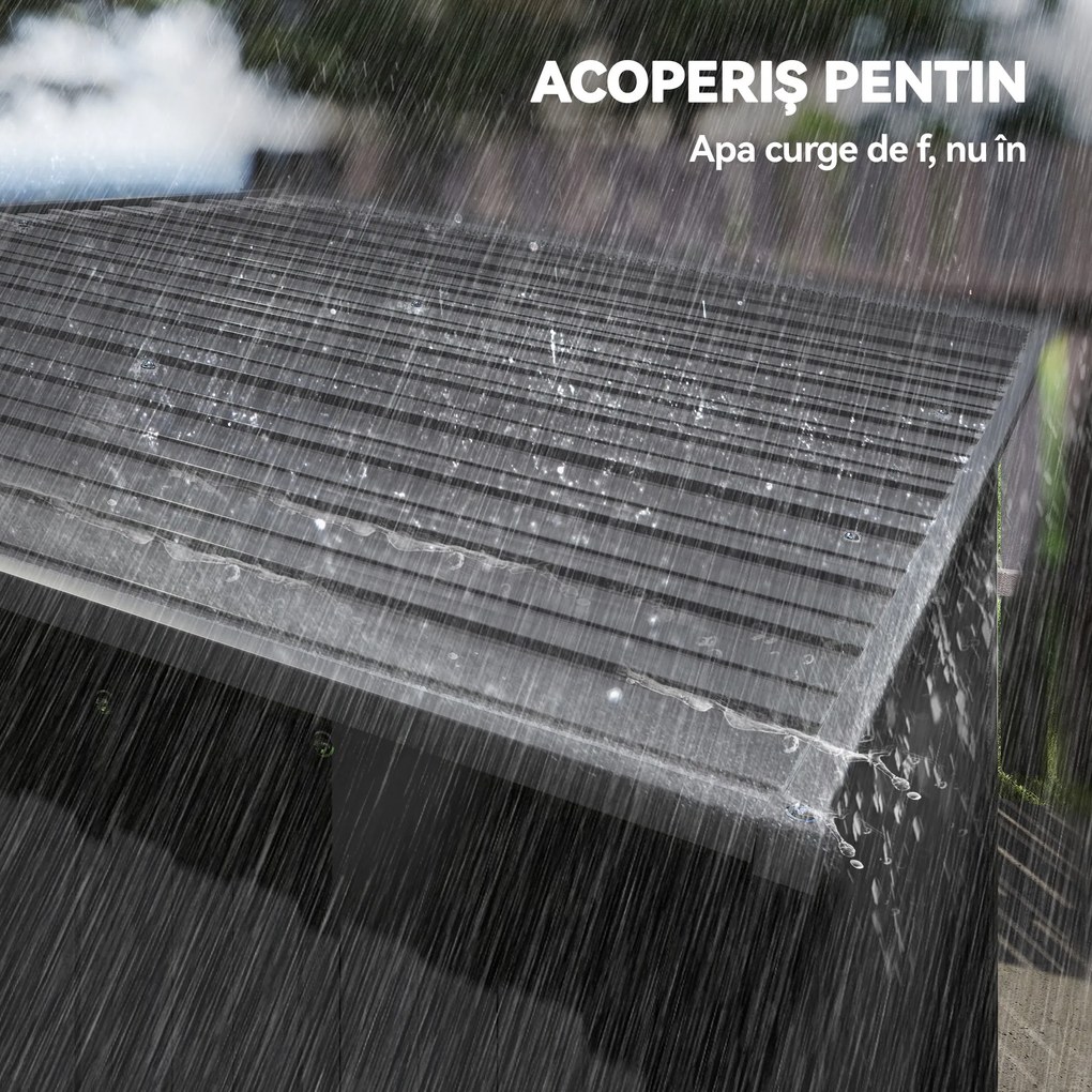 Outsunny Căsuță de Grădină 1.37m² din Metal, Montare Ușoară, Depozit pentru Unelte de Grădină cu Fante de Aer, Ușă Culisantă, Acoperiș Înclinat și Mănuși, 159x106x181 cm, Gri Închis | Aosom Romania