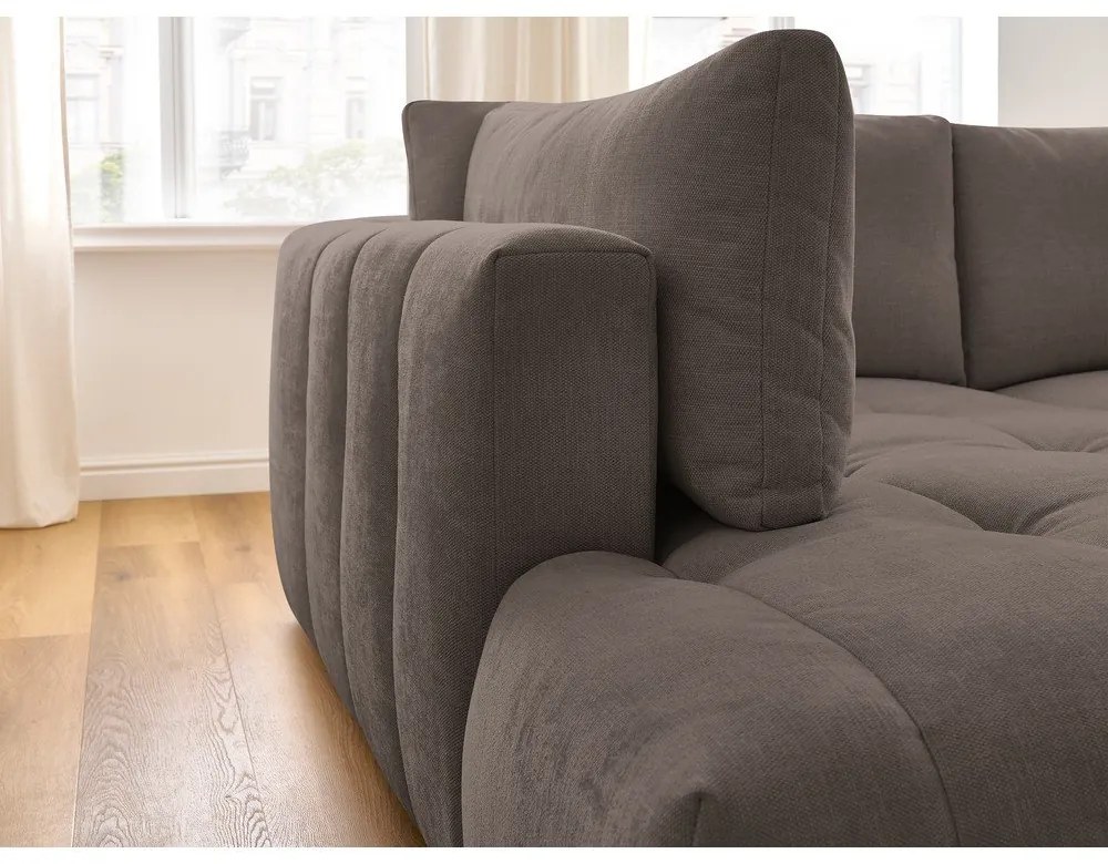 Colțar taupe extensibil/cu spațiu de depozitare (cu colț pe partea stângă/în formă de ”L”) Fuji – Bobochic Paris