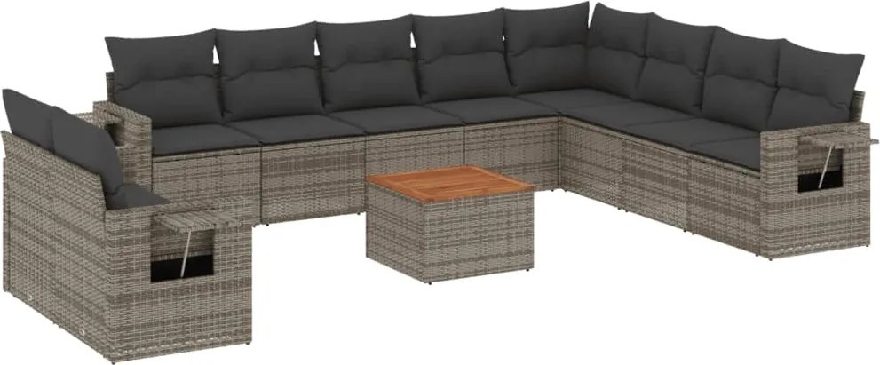 vidaXL Set canapele de grădină cu perne, 11 piese, gri, poliratan