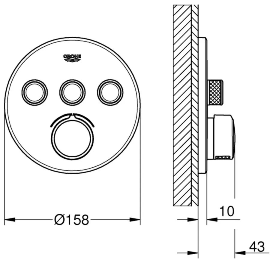 Grohe SmartControl Baterie dus cu termostat cu 3 iesiri, rotunda