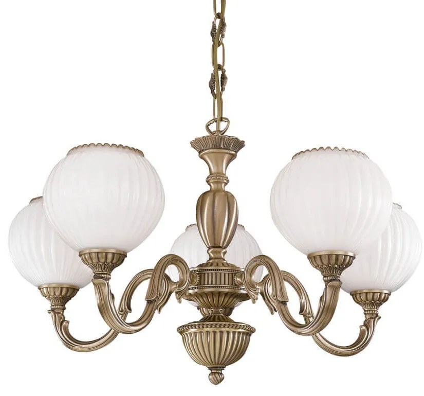 Candelabru cu 5 brate clasic design italian din alama, sticla 9250 RA-L. 9250/5