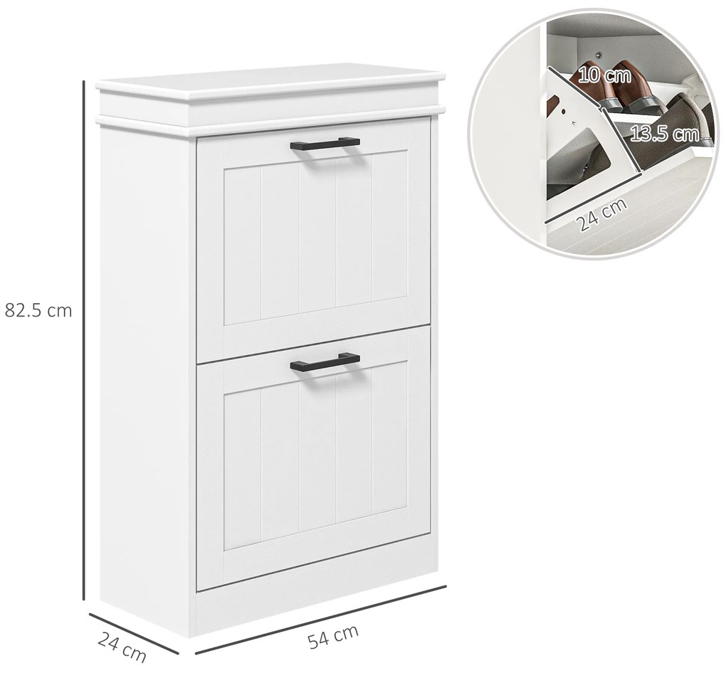 HOMCOM Dulap pentru Pantofi Spațios cu 2 Sertare Rabatabile pentru 10 Perechi de Pantofi, 54x24x82,5 cm, Alb | Aosom Romania