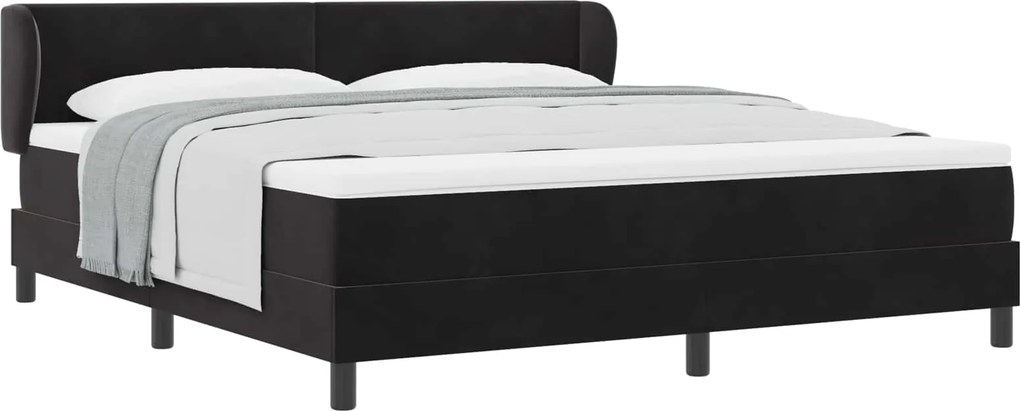 vidaXL Pat cu arcuri cu saltea cu headboard Negru 180 x 200 cm Catifea