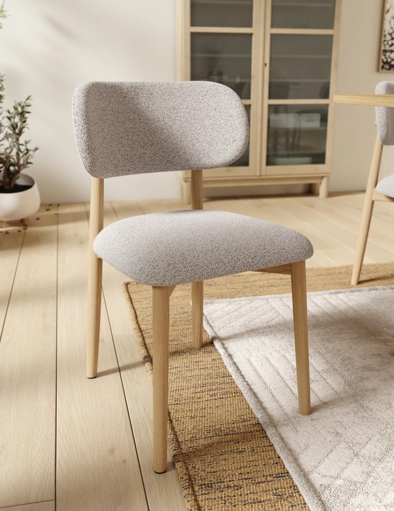 MAZZONI EXPORT ALDO Bej Latte (material Monza 60)/cadru stejar lăcuit - SCAUN DIN LEMN BOUCLÉ PENTRU SALON SUFRAGERIE BUCĂTĂRIE RETRO