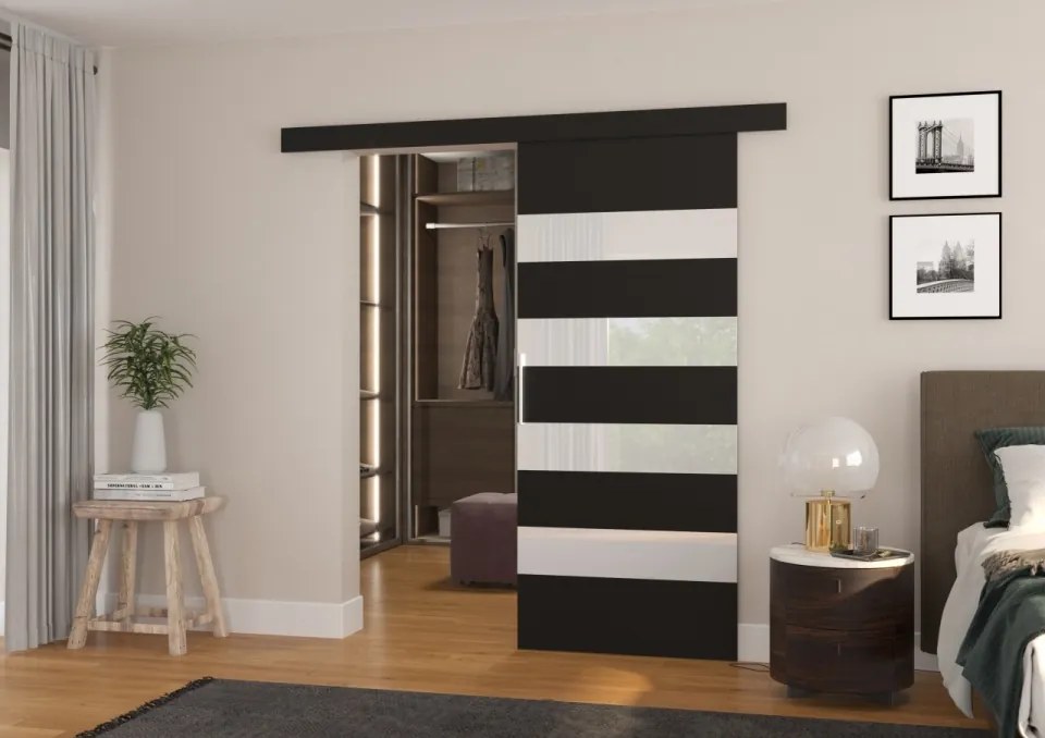 Usa glisanta, 86x205 cm, Milou, ADRK Furniture (Latime: 86 cm, Culoare: Lemn natural /Alb Lacobel)
