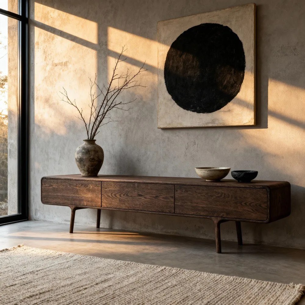 Comodă TV maro din lemn de stejar 220x45x45 cm Fawn – Gazzda