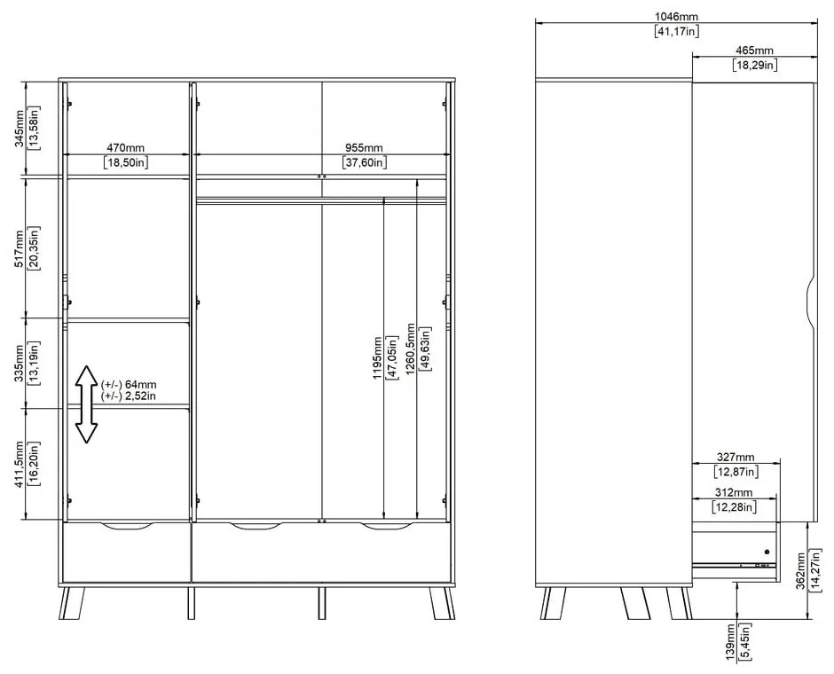 Șifonier alb-în culoare naturală cu aspect de lemn de stejar cu oglindă 147x201x58 cm Ikast – Tvilum
