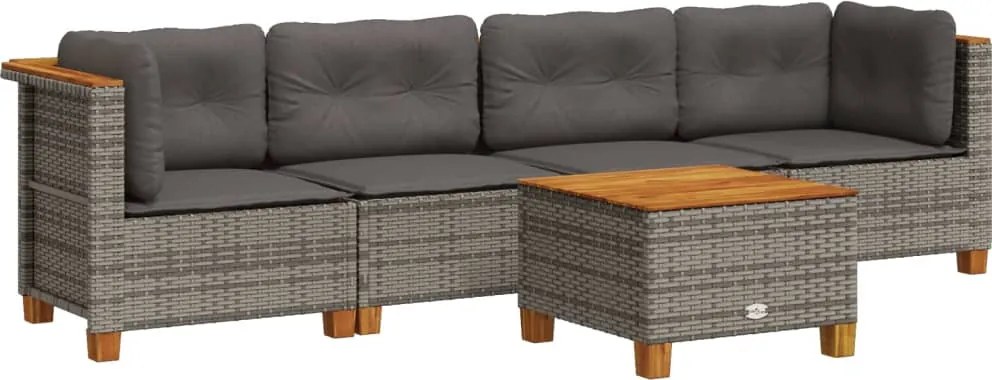 vidaXL Set canapea de grădină cu perne, 5 piese, gri, poliratan