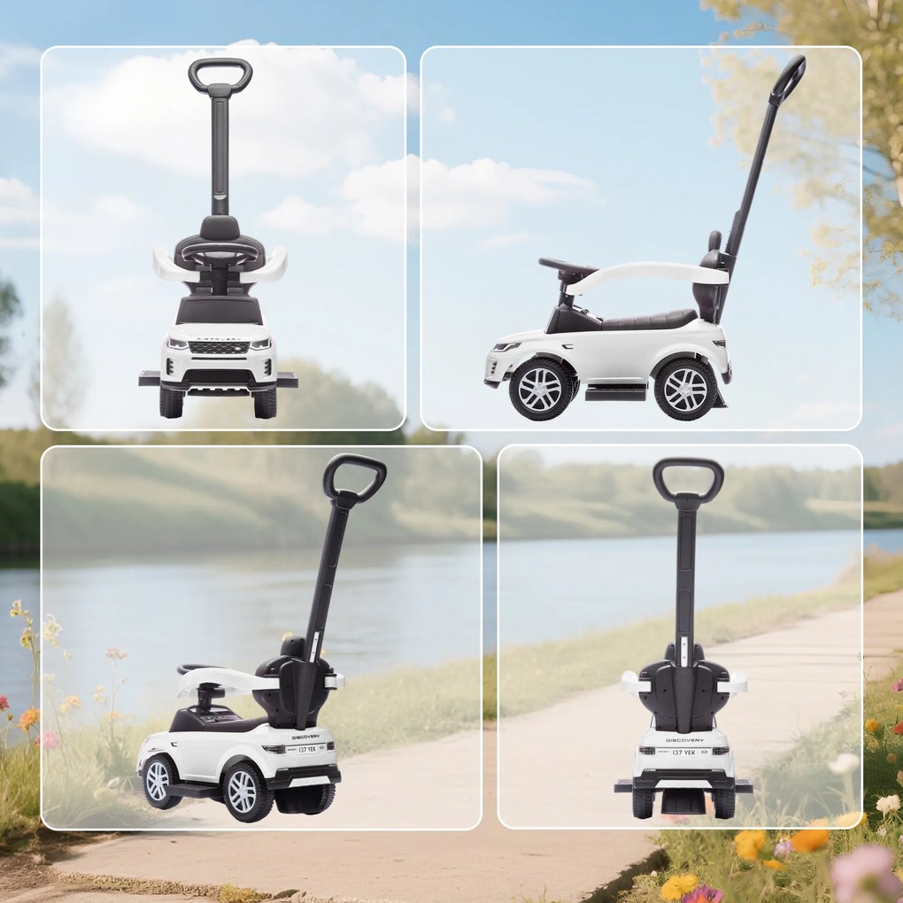 AIYAPLAY Mașinuță de Împins pentru Copii LAND ROVER DISCOVERY, 2-în-1 cu Mâner și Barieră de Siguranță, Alb | Aosom Romania