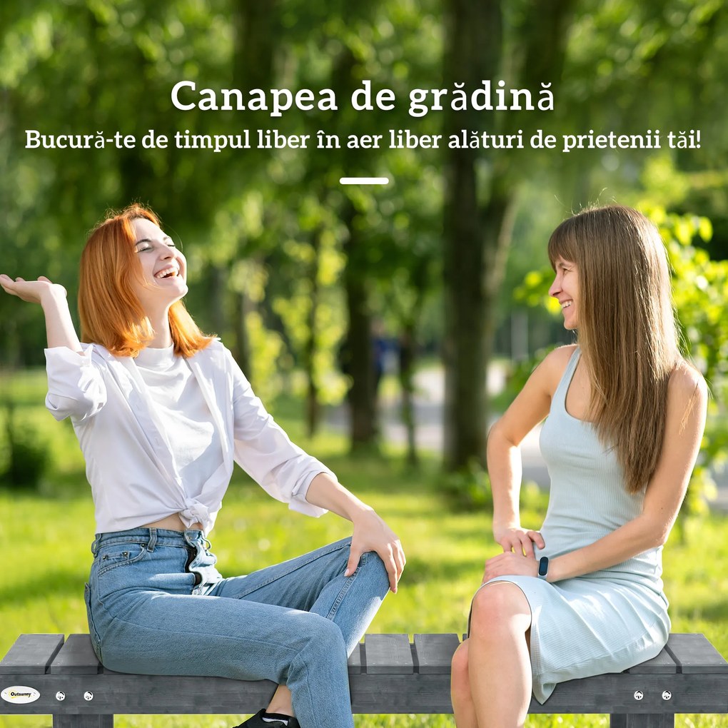 Outsunny Bancă de Grădină cu 2 Locuri, Bancă de Exterior cu Șipci din Lemn de Molid, Stil Country, Perfectă pentru Terasă, Patio sau Curte, Greutate maximă 250 kg, 110x38x35 cm, Gri | Aosom Romania
