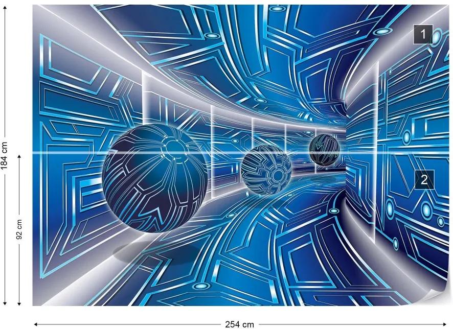 GLIX Fototapet - Modern 3D Tech Tunnel Blue Vliesová tapeta  - 254x184 cm