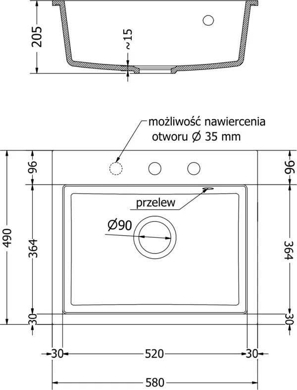 Mexen Oscar chiuvetă de granit cu 1 compartiment 580 x 490 mm, albă, sifon auriu - 6519581000-20-G