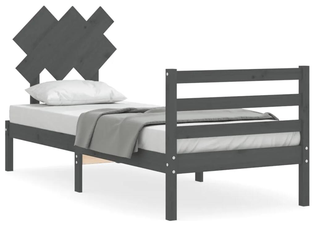 3195273 vidaXL Cadru de pat cu tăblie, gri, 90x200 cm, lemn masiv