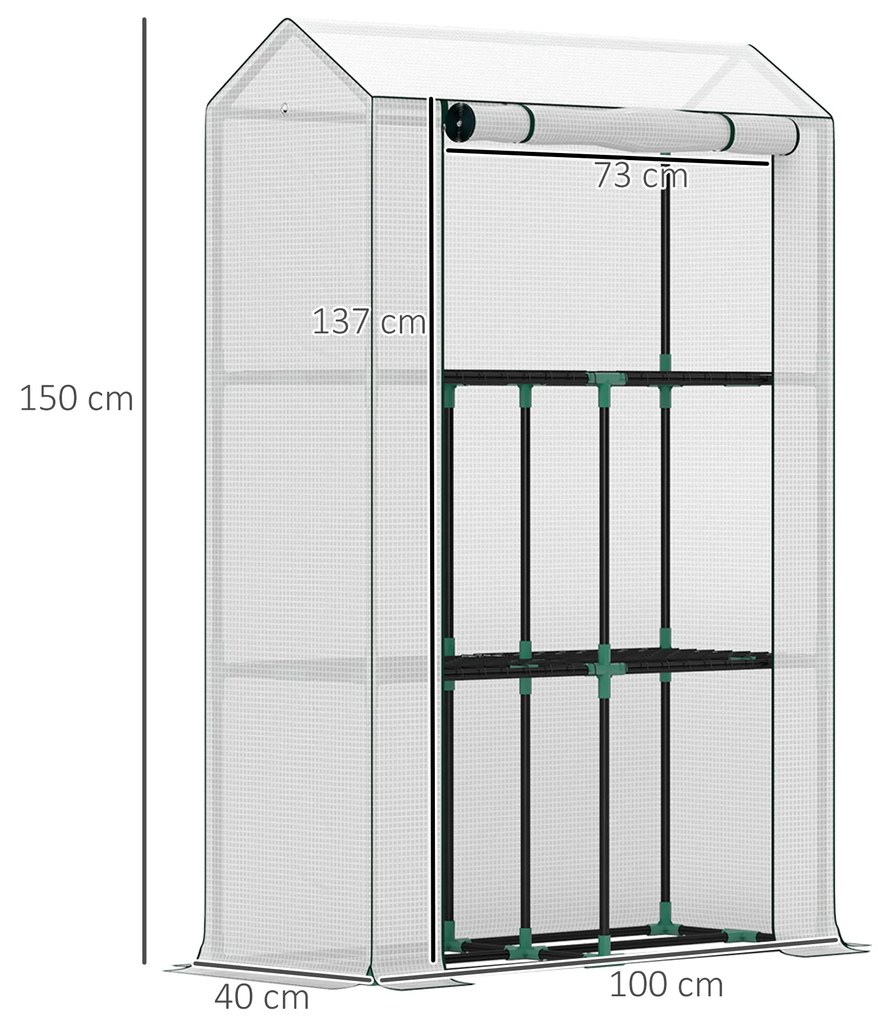 Outsunny Solar cu Raft 3 Nivele, Carcasă Plastic rezistentă la UV, Ușă cu fermoar, 100 x 40 x 150 cm, Alb | Aosom Romania