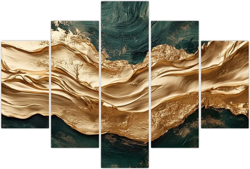 Tablou - Abstracție verde cu auriu II. (150x105 cm)