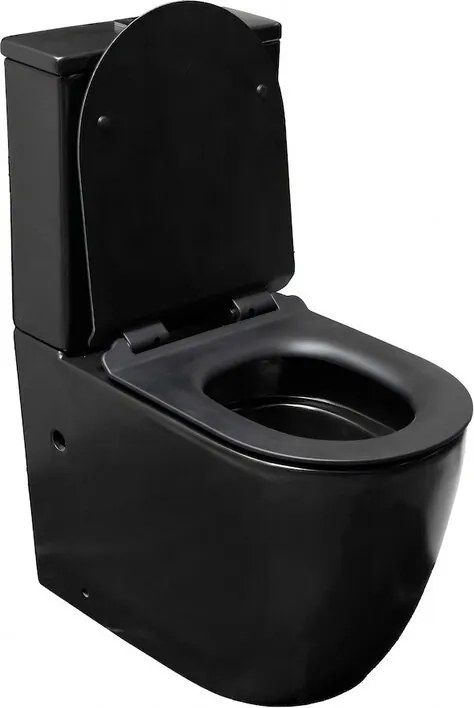 Set vas WC pe pardoseala Rune Ivaldi monobloc negru mat, Tornado rimless cu sistem vortex si cu capac slim softclose