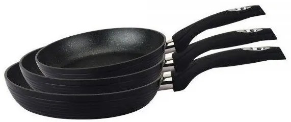 Set 3 tigai marmorate, antiaderente, inductie, Royalty Line RL FM3 negre, curatare usoara
