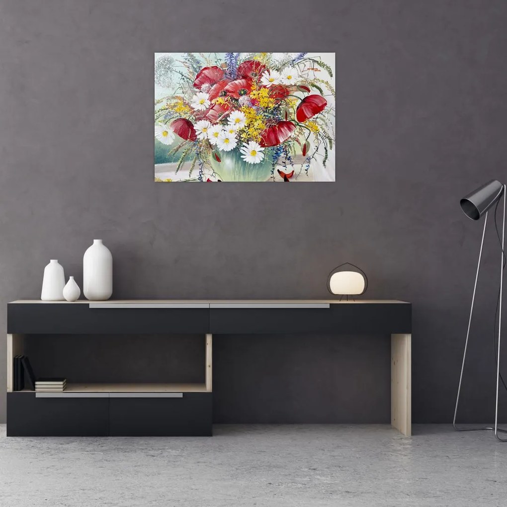 Tablou pe sticlă - Vază cu flori sălbatice (70x50 cm)