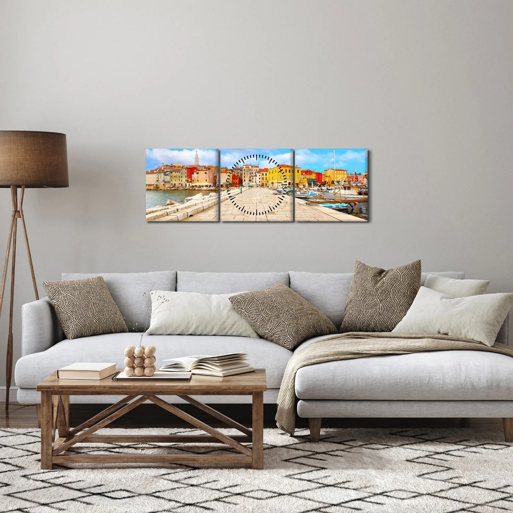 Tablou - Orașul Istrian vechi Poreč, Croația (cu ceas) (90x30 cm)