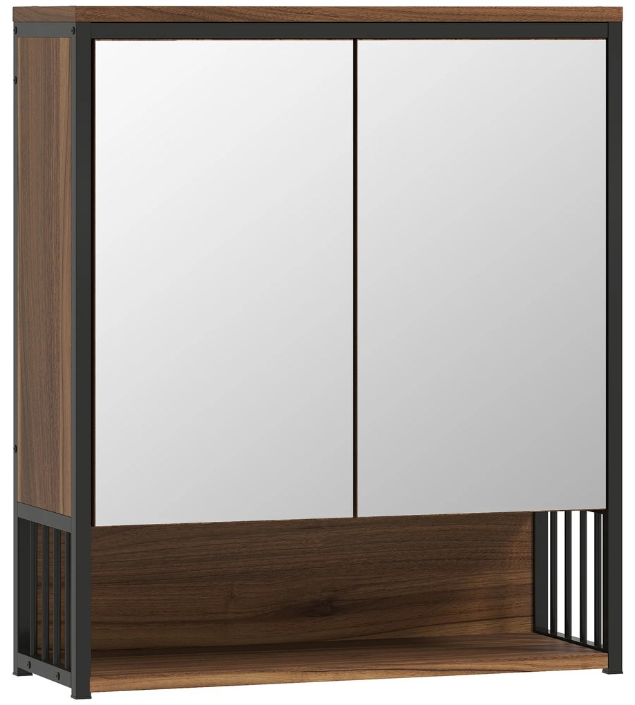 HOMCOM Dulap cu oglindă suspendat pentru baie, dulap de baie din MDF, pal, Maro | Aosom Romania