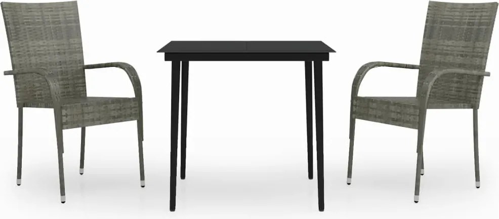 vidaXL Set mobilier de grădină, 3 piese, gri și negru