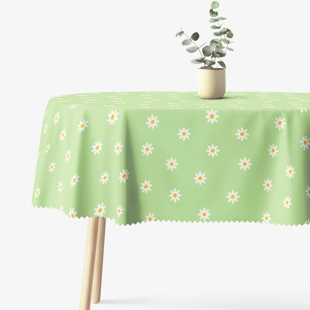 Goldea față de masă teflonată - margarete pe verde - ovală 140 x 280 cm