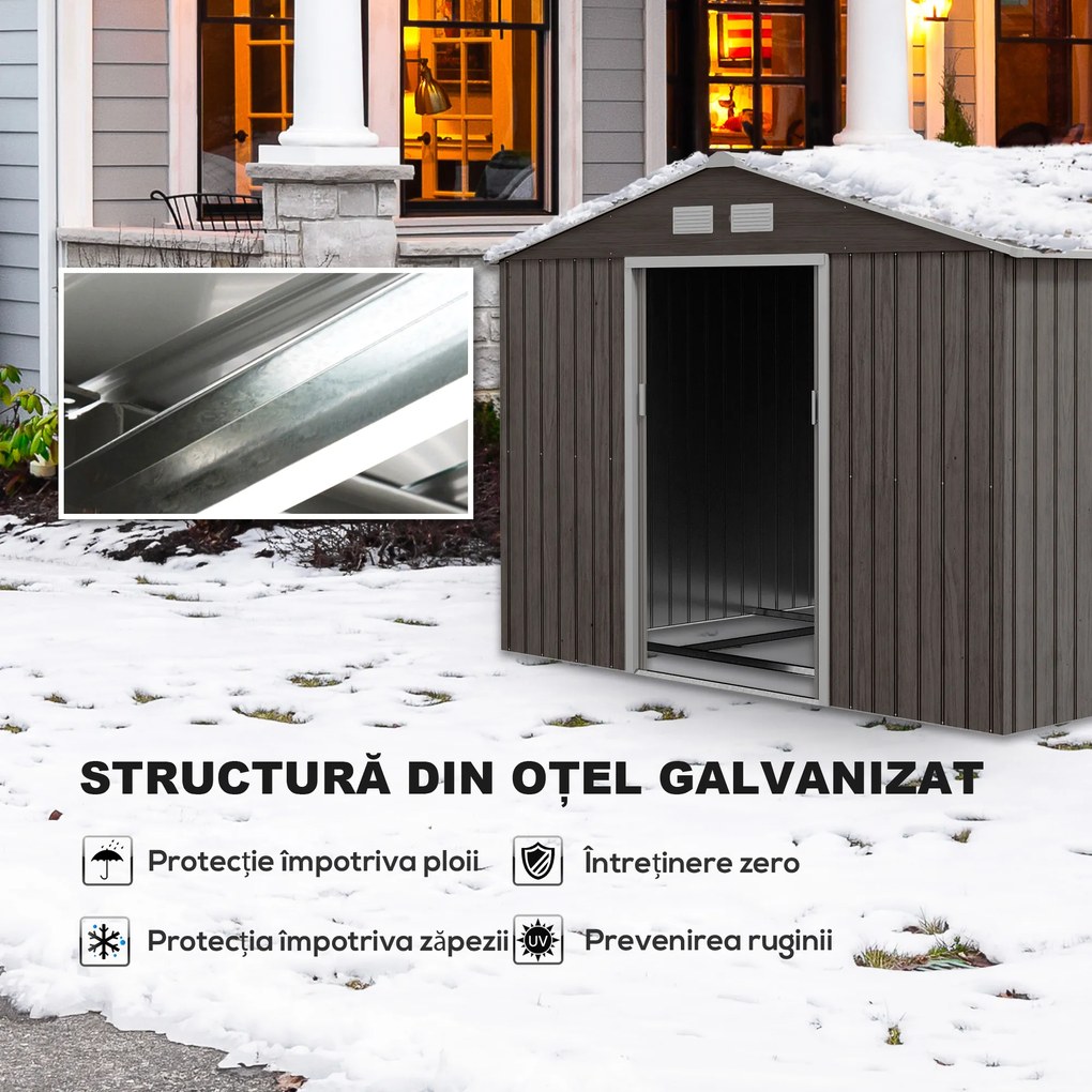 Outsunny magazie scule si unelte, casuta de gradina din fier, sopron pentru exterior 277x195x192 cm | Aosom Romania
