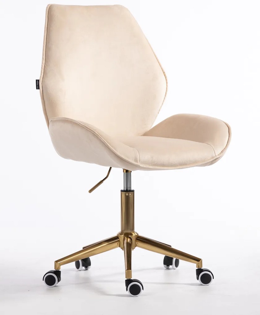 HR350K Scaun Crem din Catifea Bază Aurie