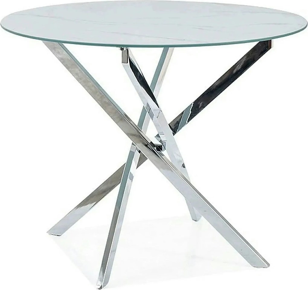 Masa AGIS, alb cu efect de marmura, sticla/metal, 90x90x73 cm