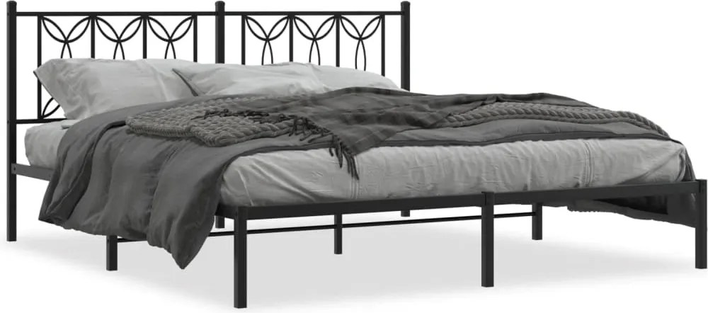vidaXL Cadru de pat metalic cu tăblie, negru, 180x200 cm
