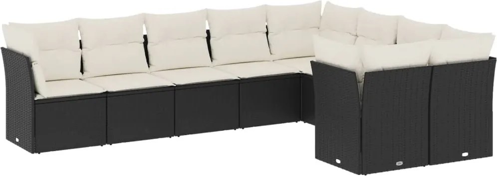 vidaXL Set mobilier de grădină cu perne, 9 piese, negru, poliratan