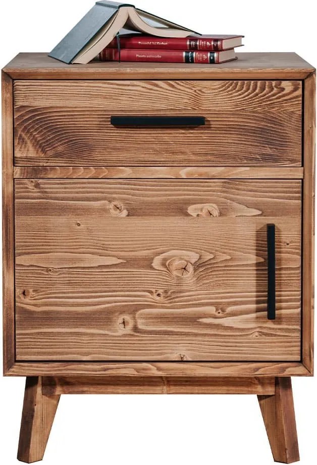 Noptieră lemn masiv Timeless 1 Sertar 1 Usă Whisky, 50 × 40 × 64 cm