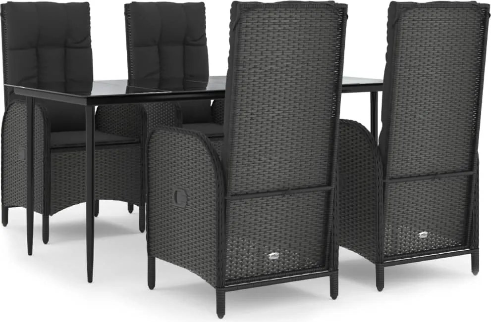 vidaXL Set mobilier de grădină cu perne, 5 piese, negru, poliratan