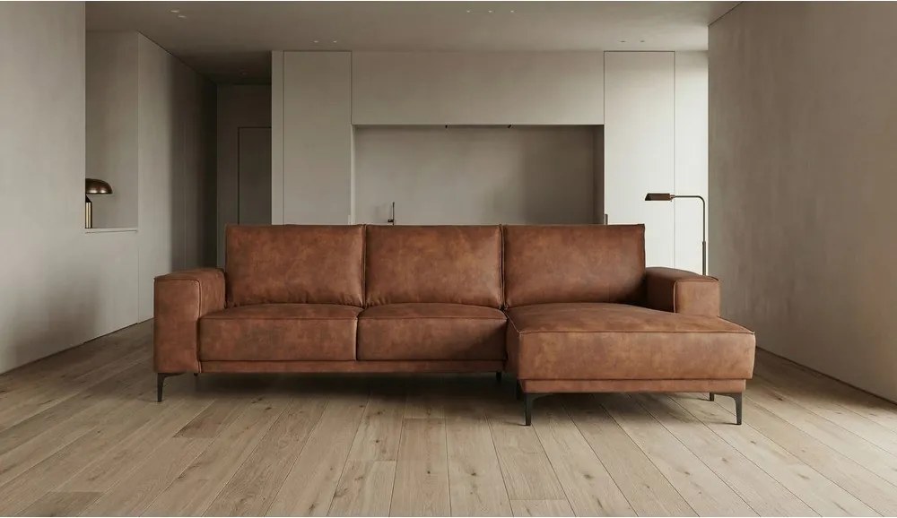 Colțar maro coniac cu tapițerie din imitație de piele (colț pe partea dreaptă) Copenhagen – Scandic