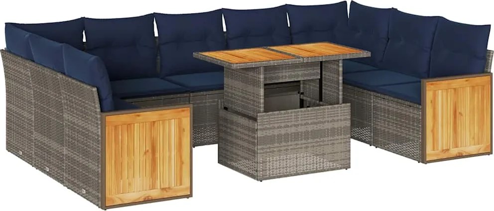 vidaXL Set mobilier de grădină cu perne, 10 piese, gri, poliratan