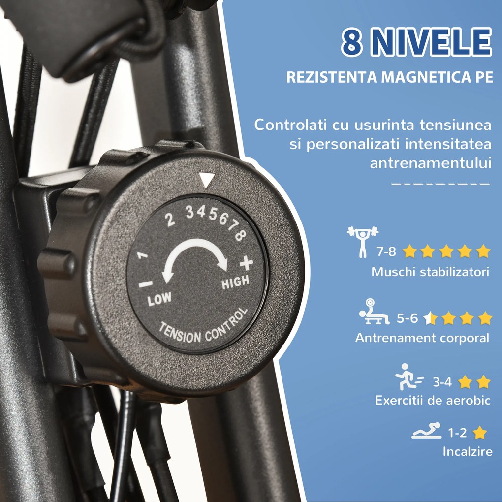 HOMCOM Bicicletă Pliabilă 2 în 1 cu Rezistență Magnetică Reglabilă pe 8 Nivele, 105x48x118 cm, Negru | Aosom Romania