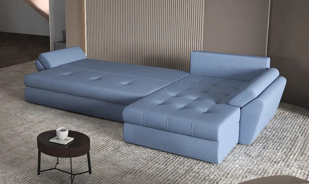 Colțar extensibil dumonde cu ladă de depozitare si sezut confortabil din spuma high-density, Loana XL Enjoy Albastru 335x185 cm