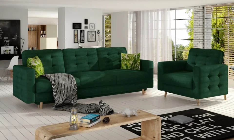 Set de canapea extensibila 235 x96 x86 cm si fotoliu 107 x 92 86 cm, Asgard 3+1, Eltap