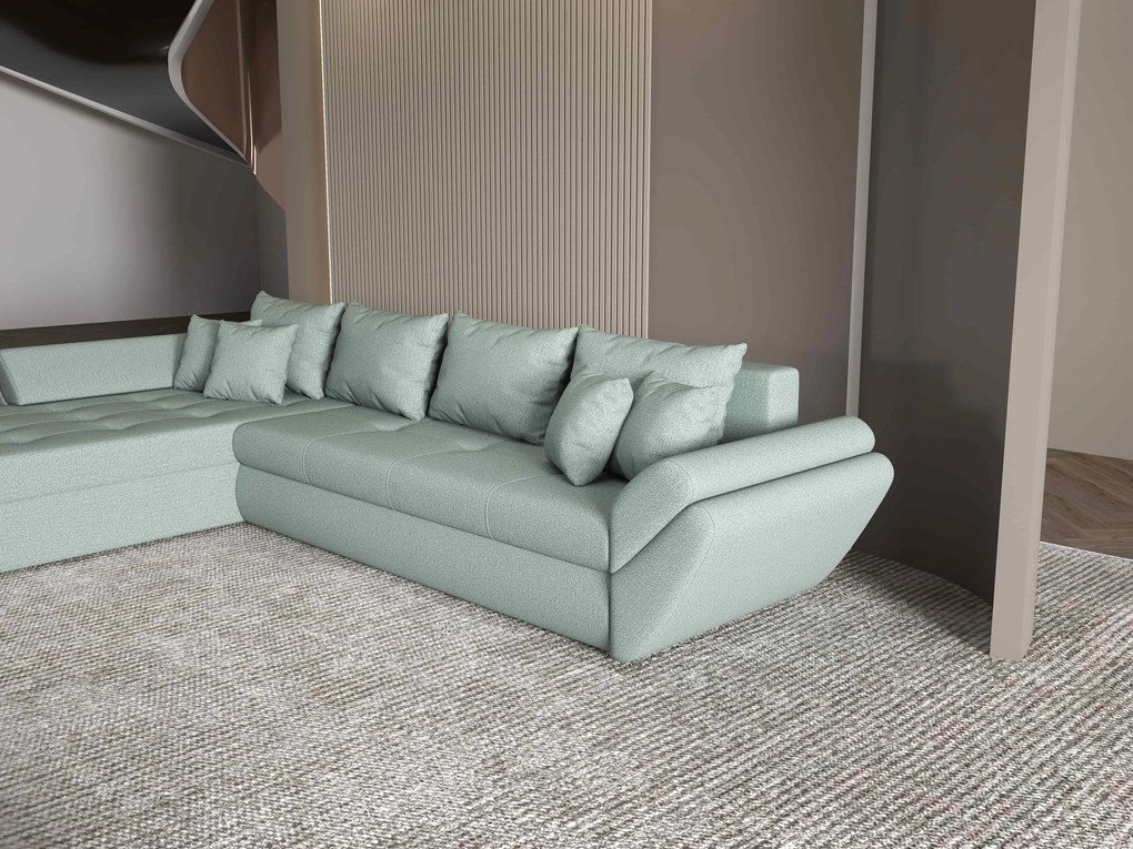 Colțar extensibil dumonde cu ladă de depozitare si sezut confortabil din spuma high-density, Loana XL Enjoy Mint 335x185 cm