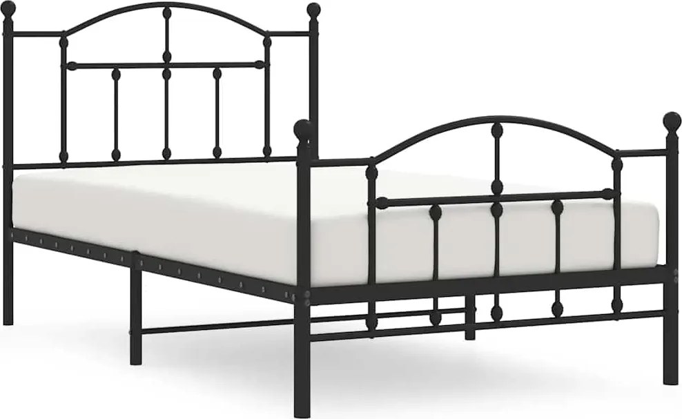 vidaXL Cadru pat metalic cu tăblii de cap/picioare, negru, 100x190 cm