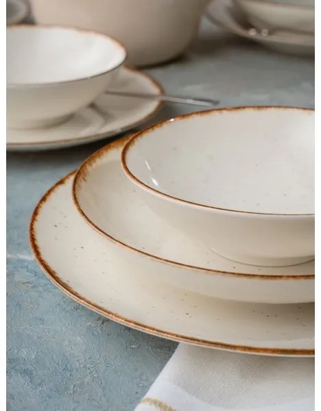 Set de veselă, 24 piese, porțelan, bej/maro