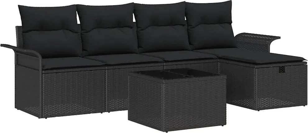 vidaXL Set de canapele pentru grădină cu pernă 6 pcs Negru Rattan poli