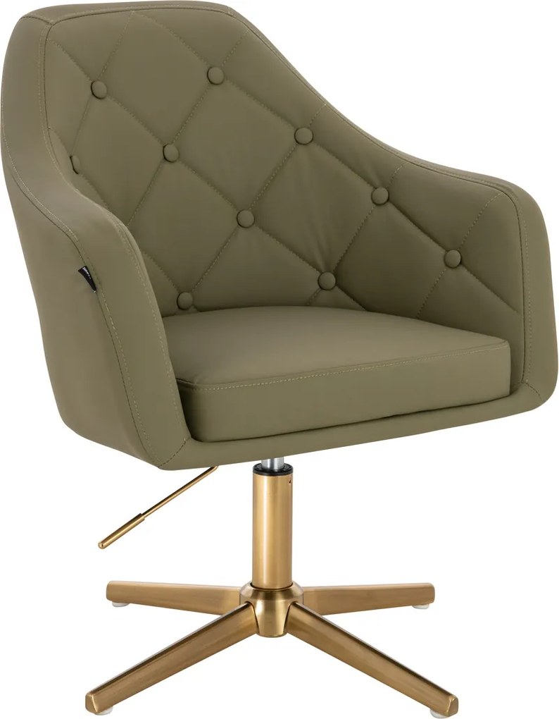 HR831CROSS Scaun Khaki Piele Ecologica Premium Soft cu Bază Aurie