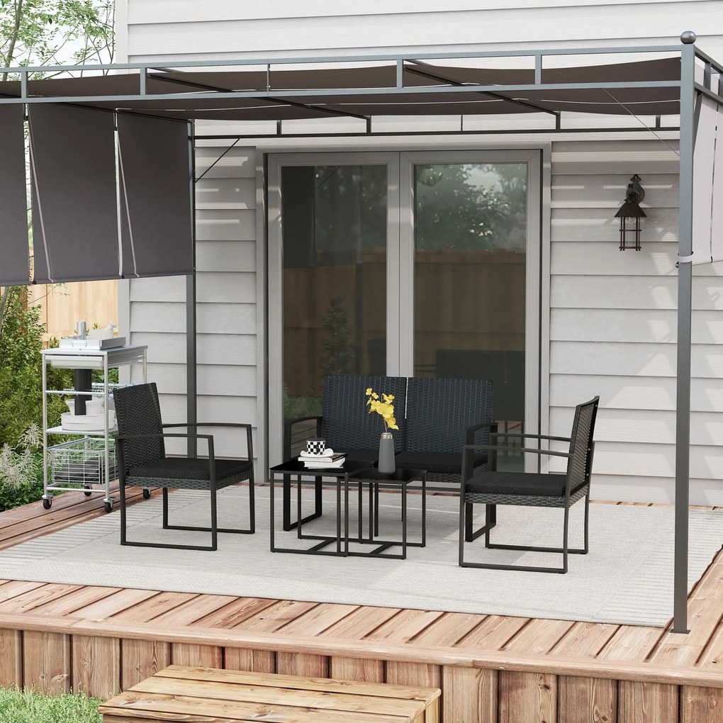 Outsunny Set Mobilier de Grădină din Ratan PP 5 Piese, Canapea cu Perne, Set Canapea pentru Exterior, Negru | Aosom Romania