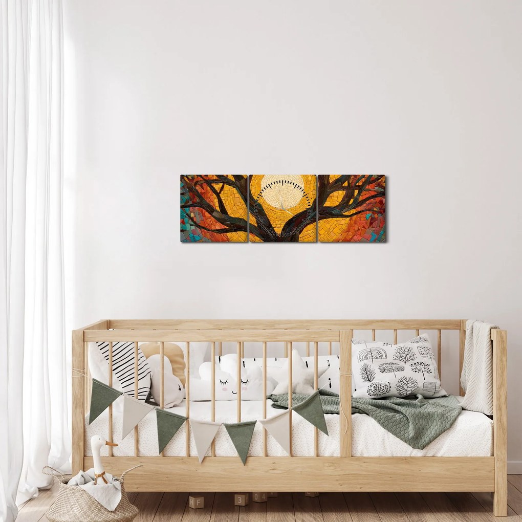Tablou - Soarele în coroana arborelui vieții (cu ceas) (90x30 cm)