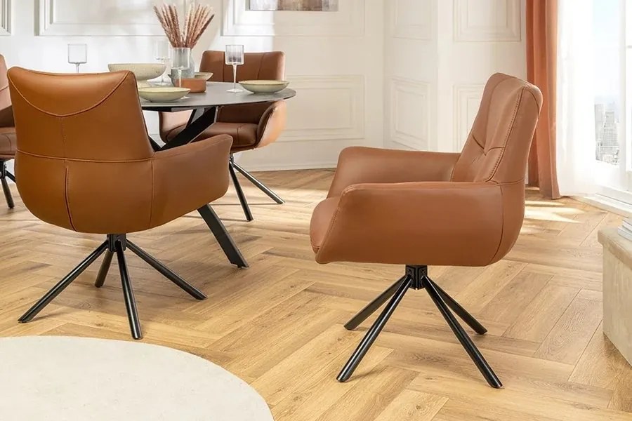 Set de 2 scaune pivotante SIGNATURE piele naturala coniac