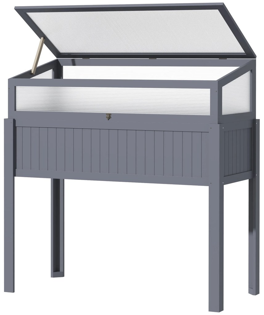 Outsunny Pat inalt din lemn cu sera 2 in 1, Gradina de roșii, Grădină de legume, Pat de plante aromatice, Parcare pentru grădină și terasă din policarbonat, Gri 120 x 54 x 112/122 cm | Aosom Romania