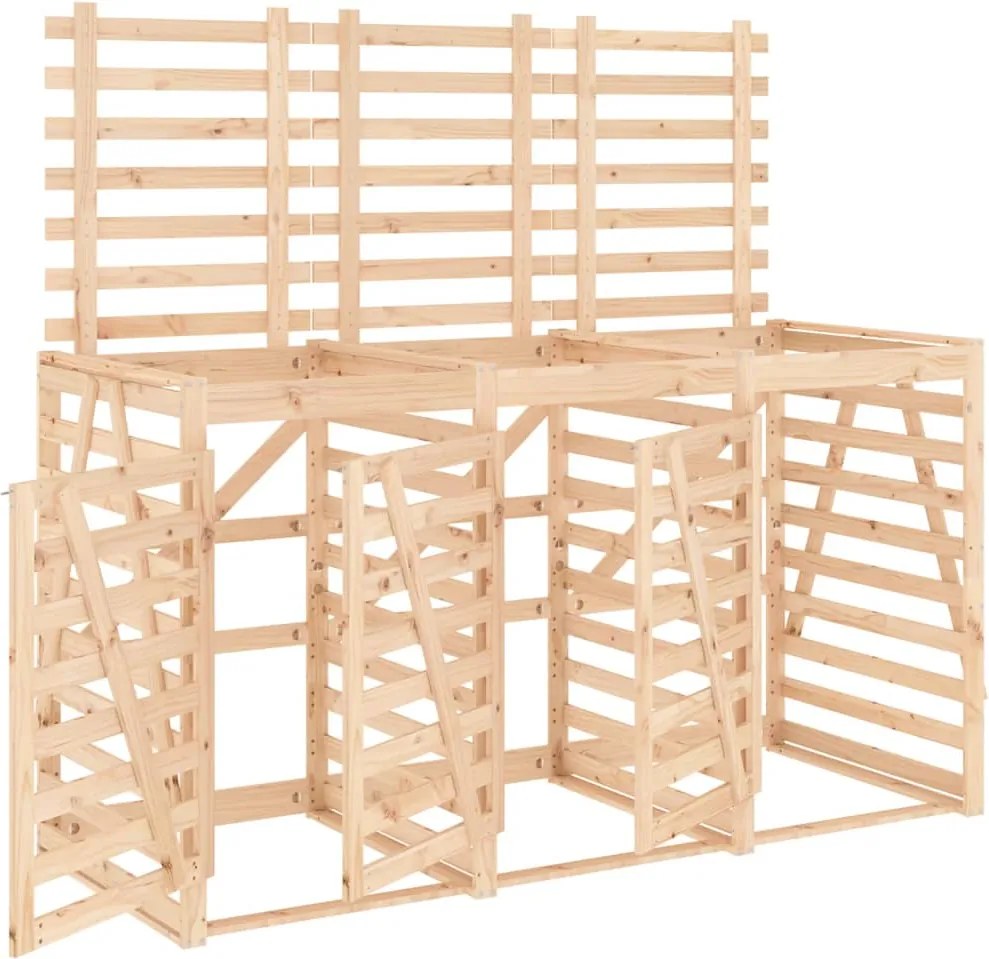 vidaXL Magazie triplă depozitare coș de gunoi, lemn masiv de pin