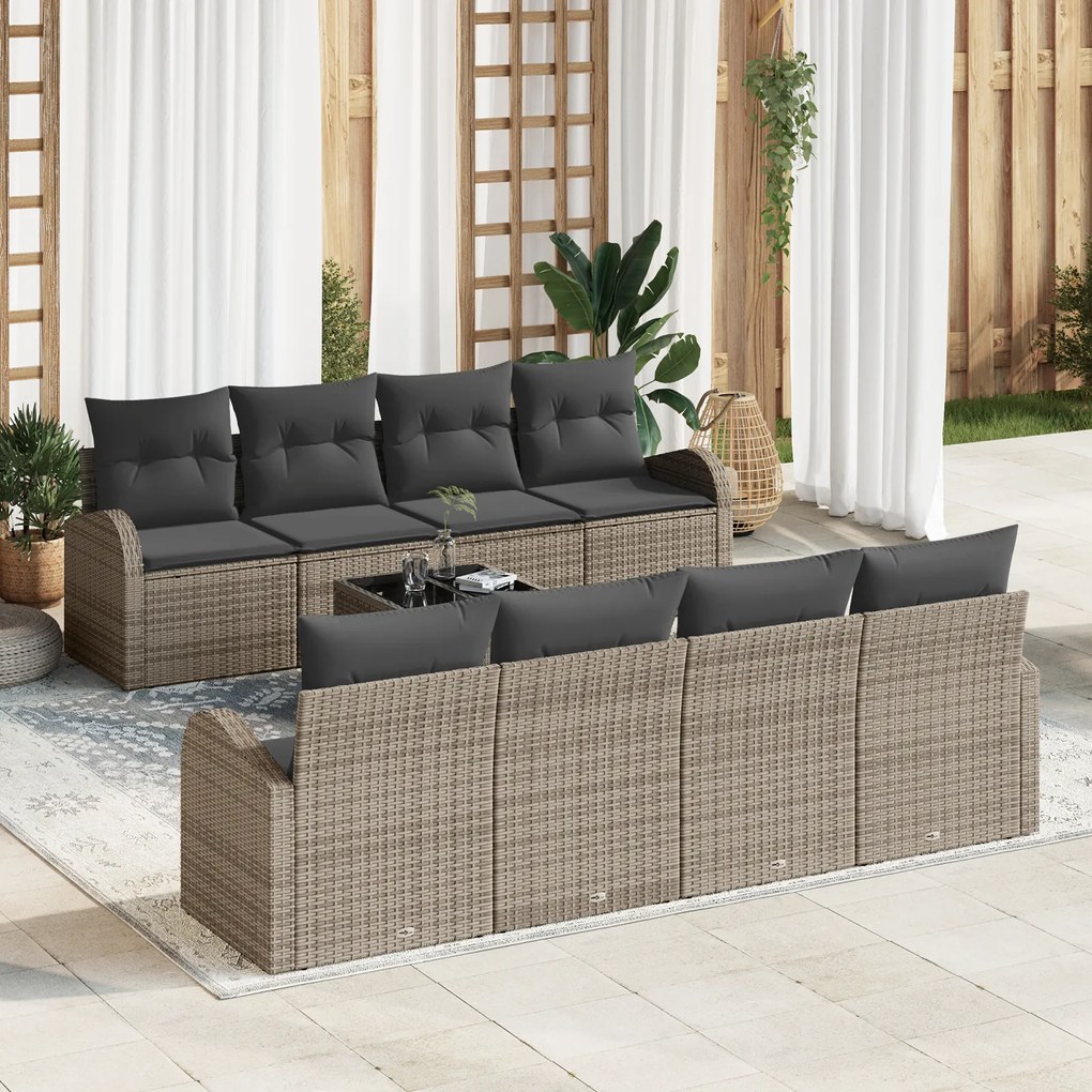vidaXL Set de sofa pentru grădină de 9 piese cu perne gri din ratan poli
