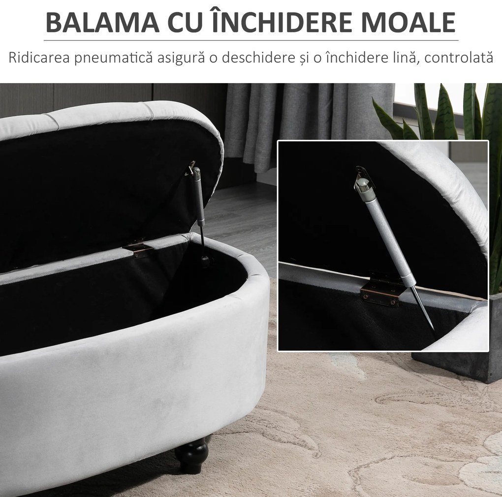 HOMCOM Bancă cu Depozitare la Piciorul Patului, Tapițată în Catifea, 120x46x42 cm, Gri | Aosom Romania